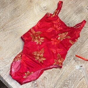 Athena Red Hawaiian Themed One Piece Swim Suit Beach Womens Size US 8